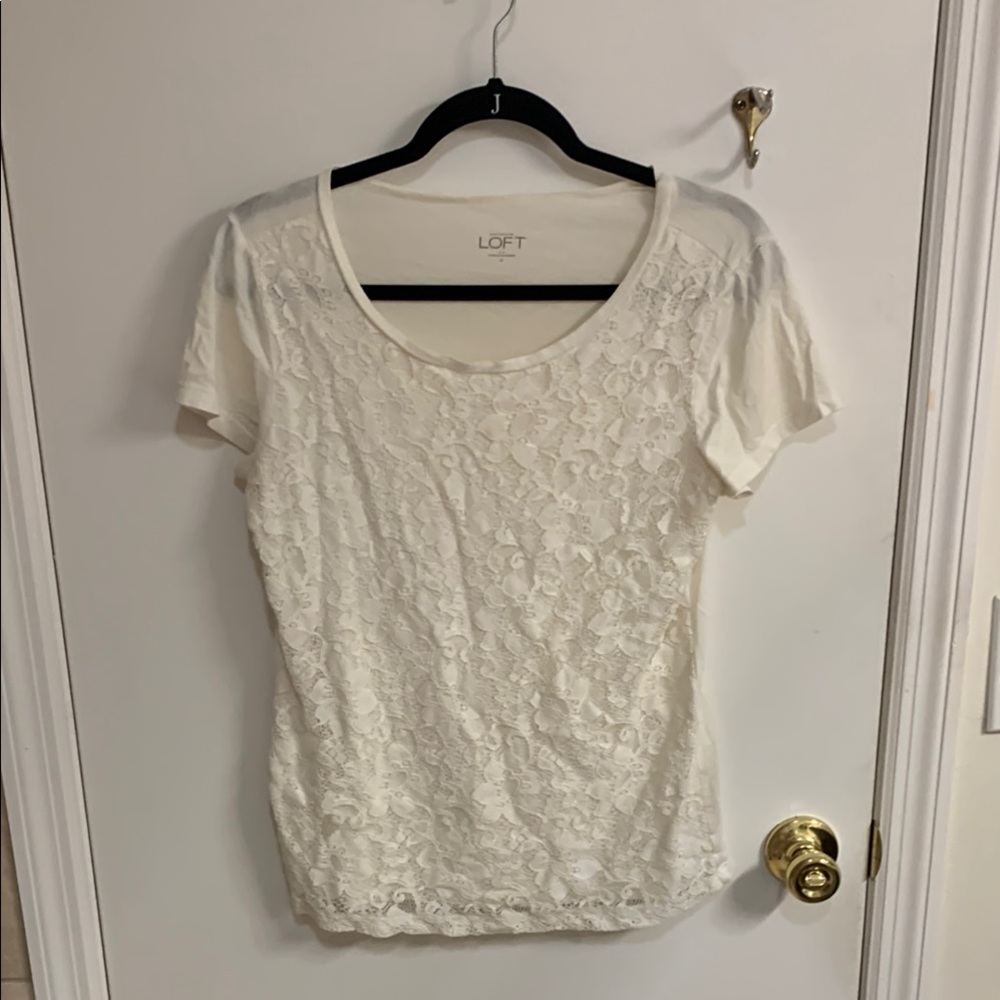 LOFT Cream Flutter Sleeve Fitted Blouse